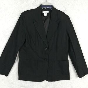 JG Hook Womens Linen Blend‎ Blazer Jacket Black Minimalist Business Petite 8P